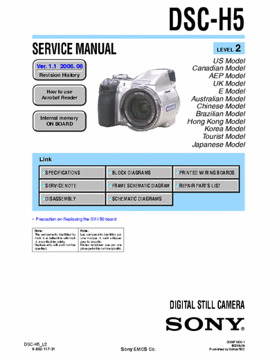 Sony DSC-H5 Sony DSC-H5 Service Manual and supplements
